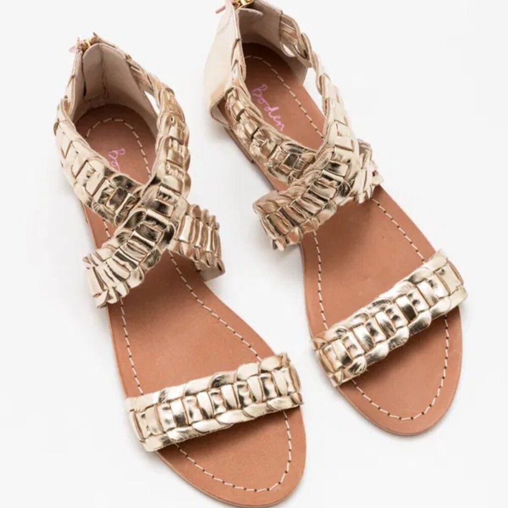 Boden Eleana Woven Sandal Leather Gladiator Greek Ankle Wrap Gold 38 7.5